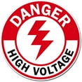 thumbnail image 1 of 9" Danger High Voltage Round Red Sign Vinyl Sticker, 1 of 1