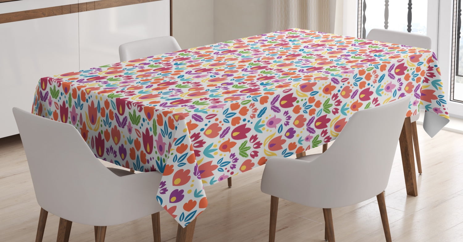 Dutch Tablecloth, Blooming Tulips Rural Country Abstract Floral ...