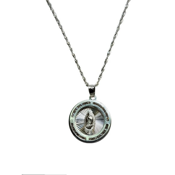 COLLAR DE VIRGEN DE GUADALUPE REDONDA DE PLATA Y ZIRCONIAS