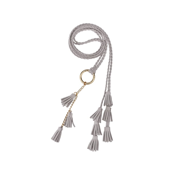Cinturones de cuerda trenzada para mujeres INSPIRE CHIC, cinturones delgados bohemios con borlas y cadena, con anillo de metal para falda o vestido 47.2x0.2" gris