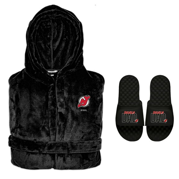 Men's ISlide New Jersey Devils Dad Robe & Slide Sandals Bundle