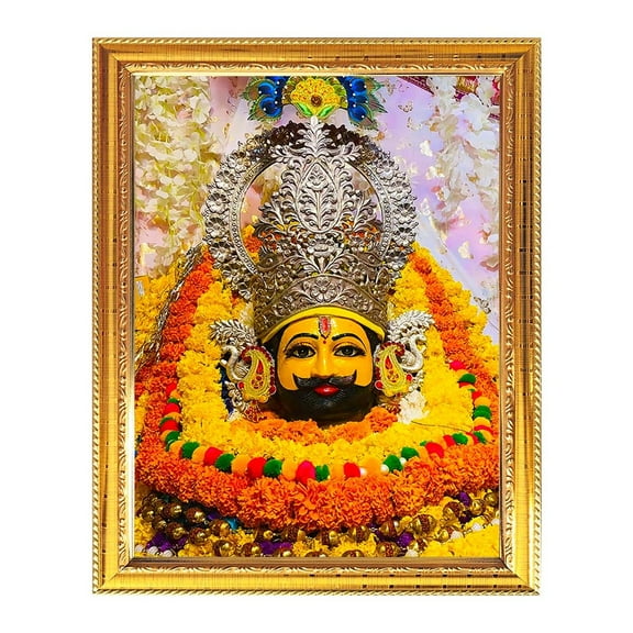 Khatu Shyam Baba Indian God Photo With Golden Frames for Pooja And Wall Gift House Warming Office Living Room Table Temple 7.8 X 11.4