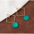 thumbnail image 3 of Clip on 2 1/2" gold square earrings with dangle turquoise shell and clear stone, 3 of 4