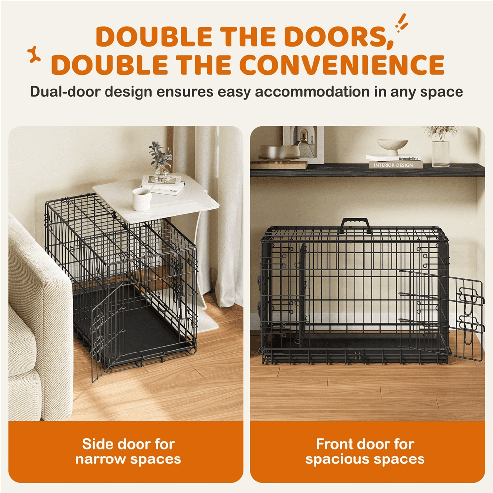 Alden Design 30 Inch Divider Dog Kennal with Slide Out Tray, Black
