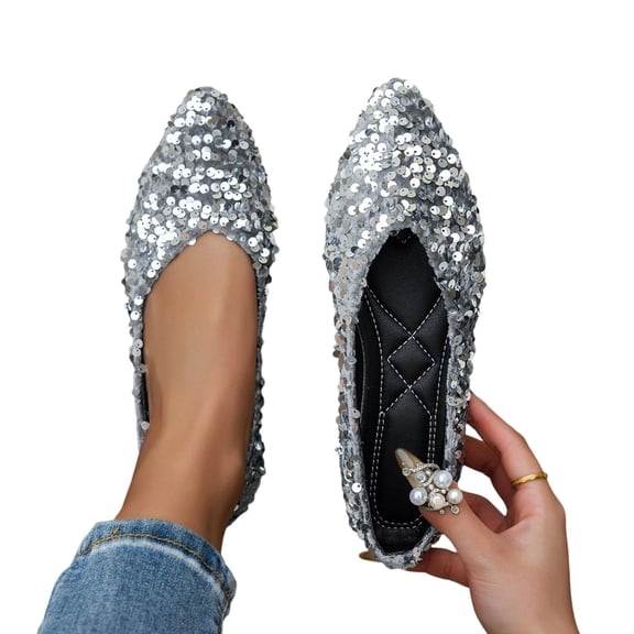 Purcolt Flats for Women Sparkly Sequin Pointed Toe Shallow Mouth Ballet Flats Comfortable Glitter Slip On Dress Shoes for Office Work Walking