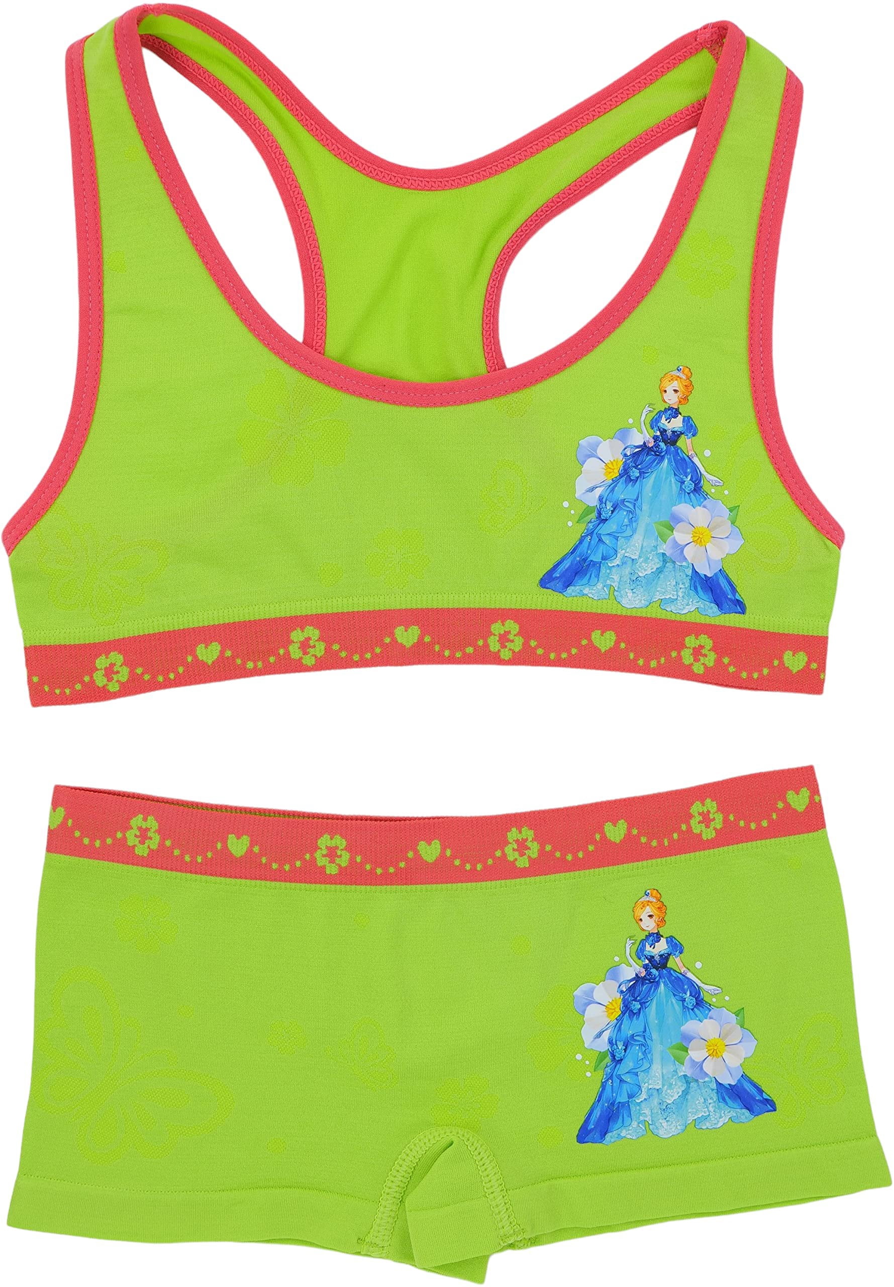 ToBeInStyle Girl's Pack of 6 Racerback Training Bra Tops & Matching Boyshort Bottoms - Anemone Princess - Large