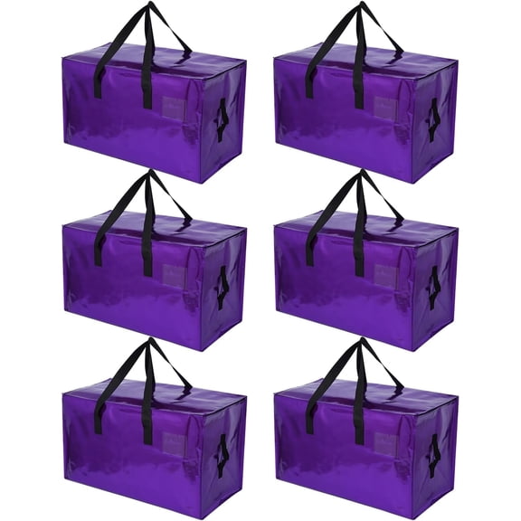 6 Pack Moving Bags Heavy Duty, Extra Large Moving Bags, Moving Supplies, Storage Bags with Handles and Zippers, Waterproof Totes for Storage Space Saving Packaging Shipping and Travel(Purple)