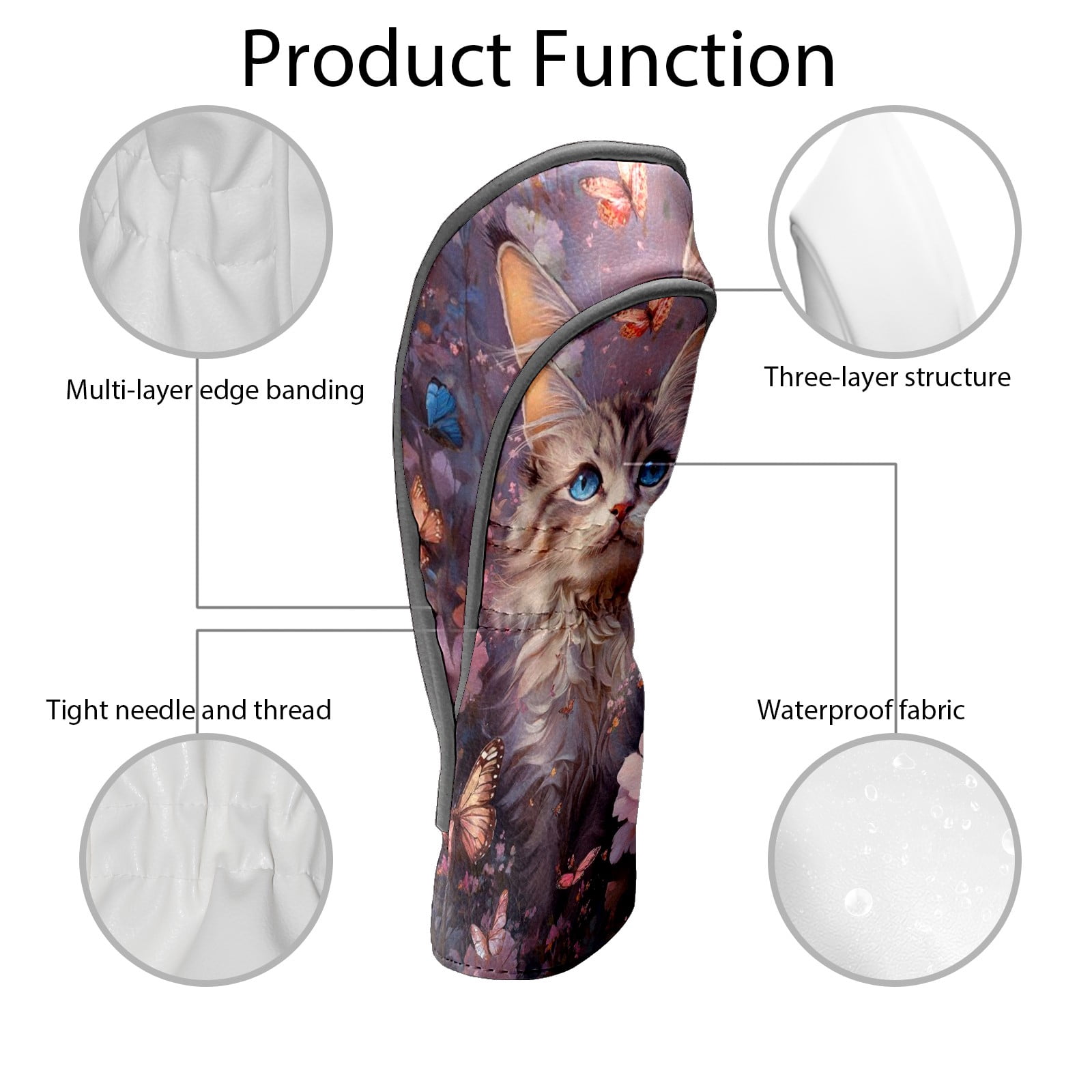 Golf Club Head Covers - Dream Cat Design, PU Leather, Waterproof, Fits Fairway Woods/Hybrid, Unisex, Fits Most Brands