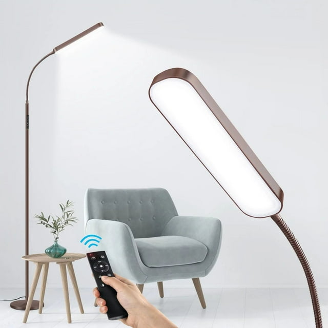Outon LED Floor Lamp with Remote Touch Control Adjustable Standing Reading Light with 4 Color Temperature for Living Room(Brown)