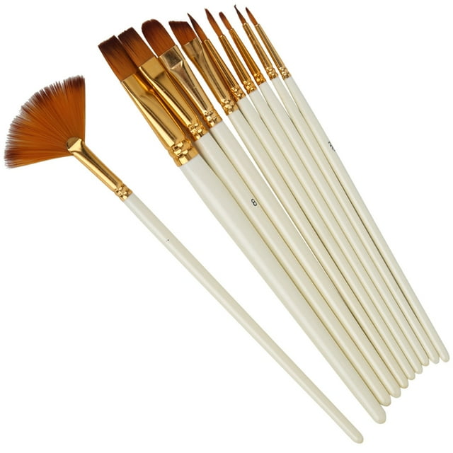 10 Uds pincel de pintura pelo de nailon varilla de madera forma de abanico pintura de acuarela suministros de arte
