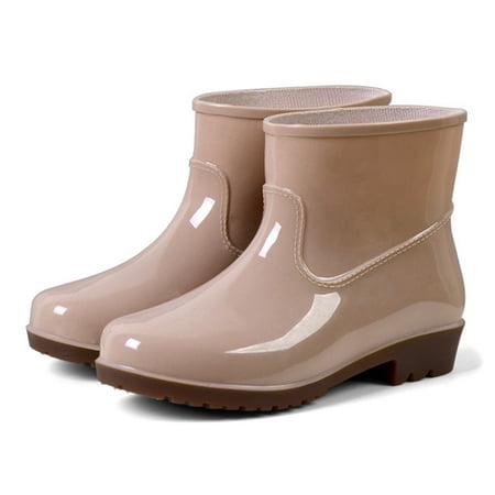 

FZM Women shoes Women Low-Heeled Buckle Round Toe Shoe Waterproof Middle Tube Rain Boots