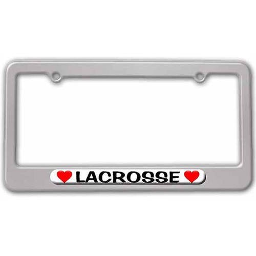 Lacrosse Love with Hearts License Plate Tag Frame, Multiple Colors
