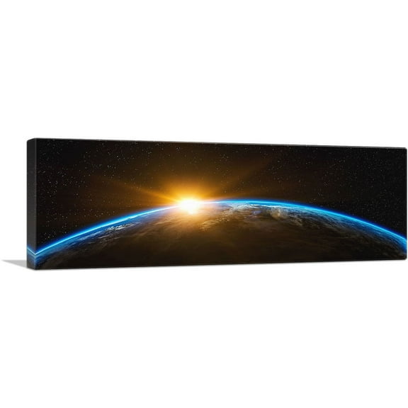 ARTCANVAS Planet Earth Sunrise From Space Panoramic Canvas Art Print - Size: 60" x 20" (1.50" Deep)