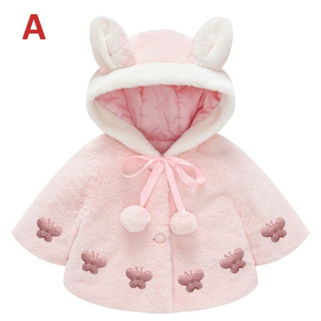 

Juebong Baby Boys Girls Coats Clearance Toddler Girls Solid Color Plush Cute Rabbit Ears Winter Hoodie Thick Coat Cloak