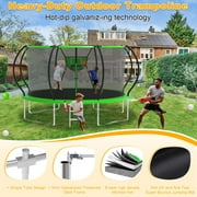 XMIKA Trampoline for Kids and Adults, 8 FT 10FT 12FT 16FT 14FT Trampolines Outdoor with Enclosure Net, Basketball Hoop, Ladder, Light, Sprinkler, Backyard Recreational Trampoline, Curved Design