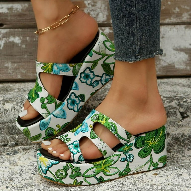 Women Two Tone Chunky Heeled Sandals, Fashionable Summer Fabric