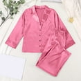 thumbnail image 5 of Silk Satin Pjs for Women 2 Pieces Womens Valentines Day Outfit Long Sleeve Button-Down Nightwear Pink Pjs Sets for Women, 5 of 5