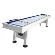 Hathaway Crestline 12 ft Outdoor Shuffleboard Table for Patio, Yard & Deck - with Weatherproof Playfield, Built-in Scorer & Fitted Cover, Leg Levelers, 8 Pucks, Wax – White Finish