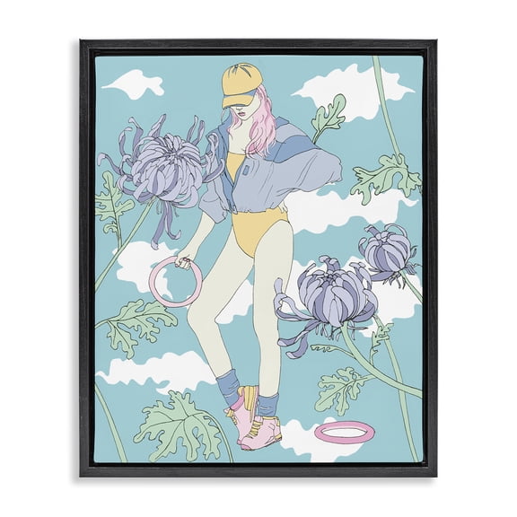 Stupell Industries Contemporary Exercise Girl with Clouds Black Floating Frame Canvas Art, 17 x 21, by Melissa Wang