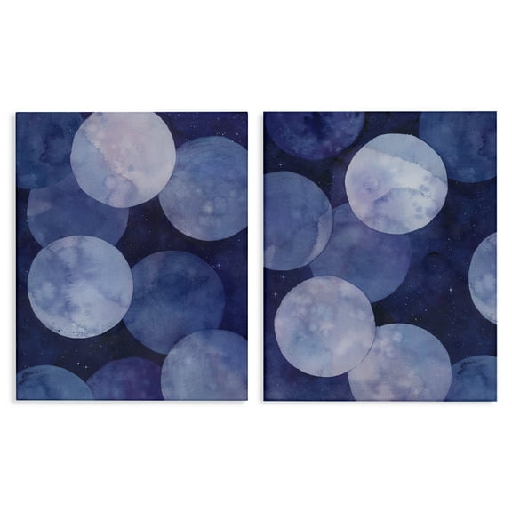 Stupell Industries Abstract Blue Purple Circle Bubbles Abstract Painting Wrapped Canvas Art Print Wall Art, 16 x 20, Set of 2