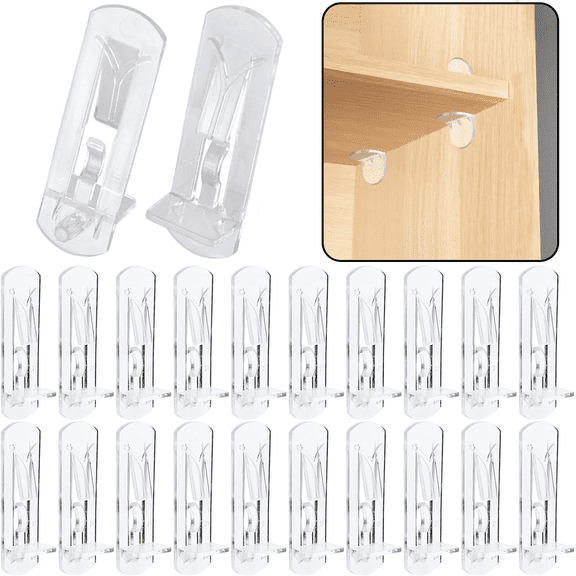 30 pcs Plastic Locking Shelf Support Pegs,5mm Shelf Pins ,Self-Locking Bracket Clips,Clear Shelf Pegs for for Kitchen Cabinet Furniture Book Shelves, 5mm Peg x 3/4" Thick Shelves