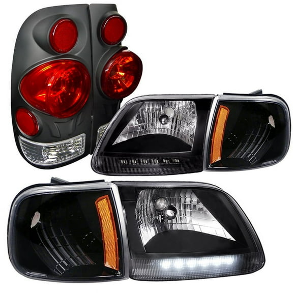 Spec-D Tuning for Ford F150 Black Headlights w/ LED Strip, Corner Lights, 3D Black Tail Lamps