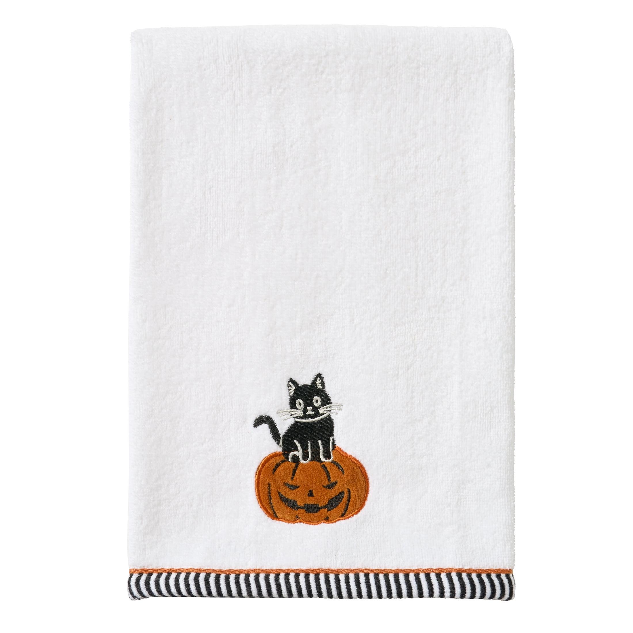 Evergrace Halloween 2 Piece Hand Towel Set, 100% Cotton, Cat, White 16"x26"