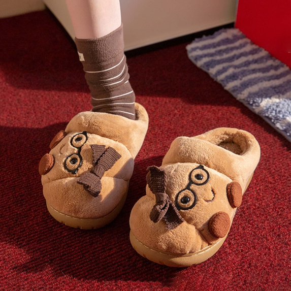 shqvo Croissant Fuzzy Slippers Women Kawaii Bread Winter Klippers for Men and Women Anti-slip Cute Shoes for Couples Fuzzy Slippers