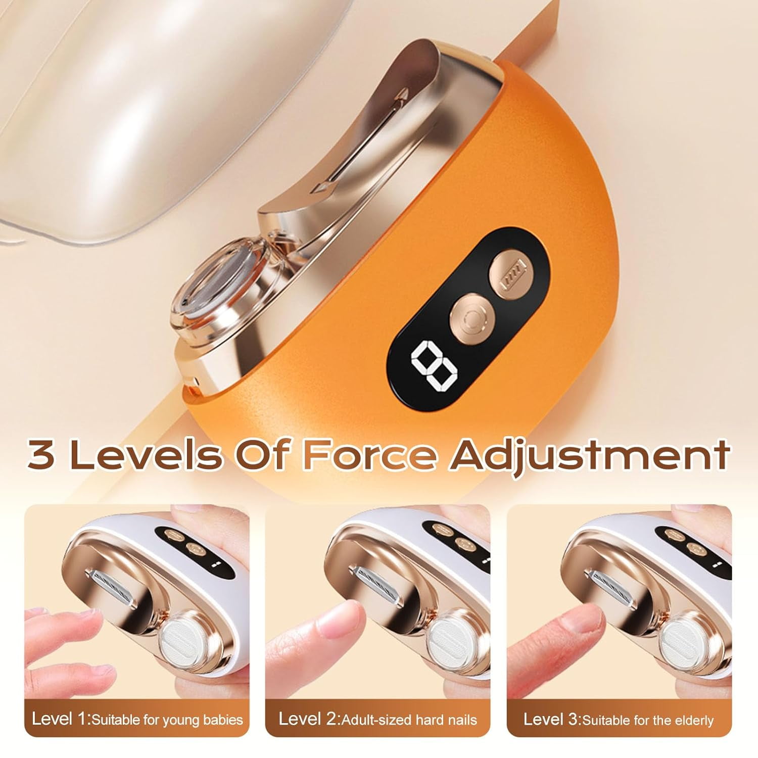 3-Speed Rechargeable Electric Nail File & Trimmer, Cordless USB Manicure Pedicure Kit for Home Use - Safe Nail Clippers for Kids, Adults, Seniors with 6 Polishing Heads(XX)