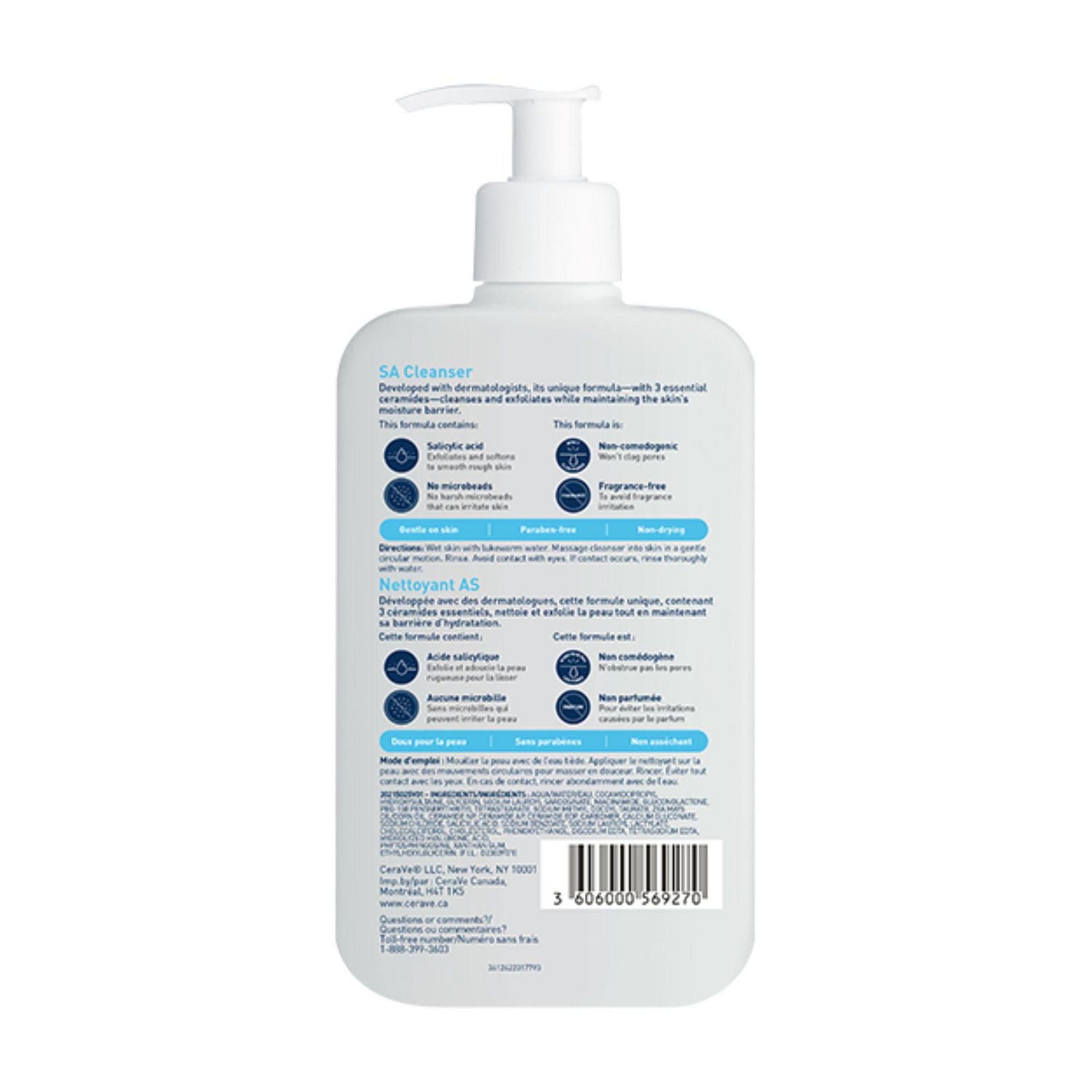 CeraVe SA Cleanser, Salicylic Acid Exfoliating Face Wash with Vitamin D and Ceramides for Rough Bumpy Skin, 473mL