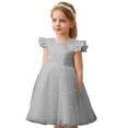thumbnail image 7 of Flower Girl Dress Ruffle Sleeve Gray Dress V-Back with Big Bow Birthday Dresses Girls Dresses Size 6-7 Years, 7 of 7