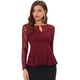 thumbnail image 1 of INSPIRE CHIC Blusa de encaje floral elegante de manga larga con cuello redondo para mujer borgo?a S, 1 of 5