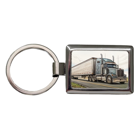 Tractor Trailer Semi Big Rig Truck Metal Rectangle Keychain