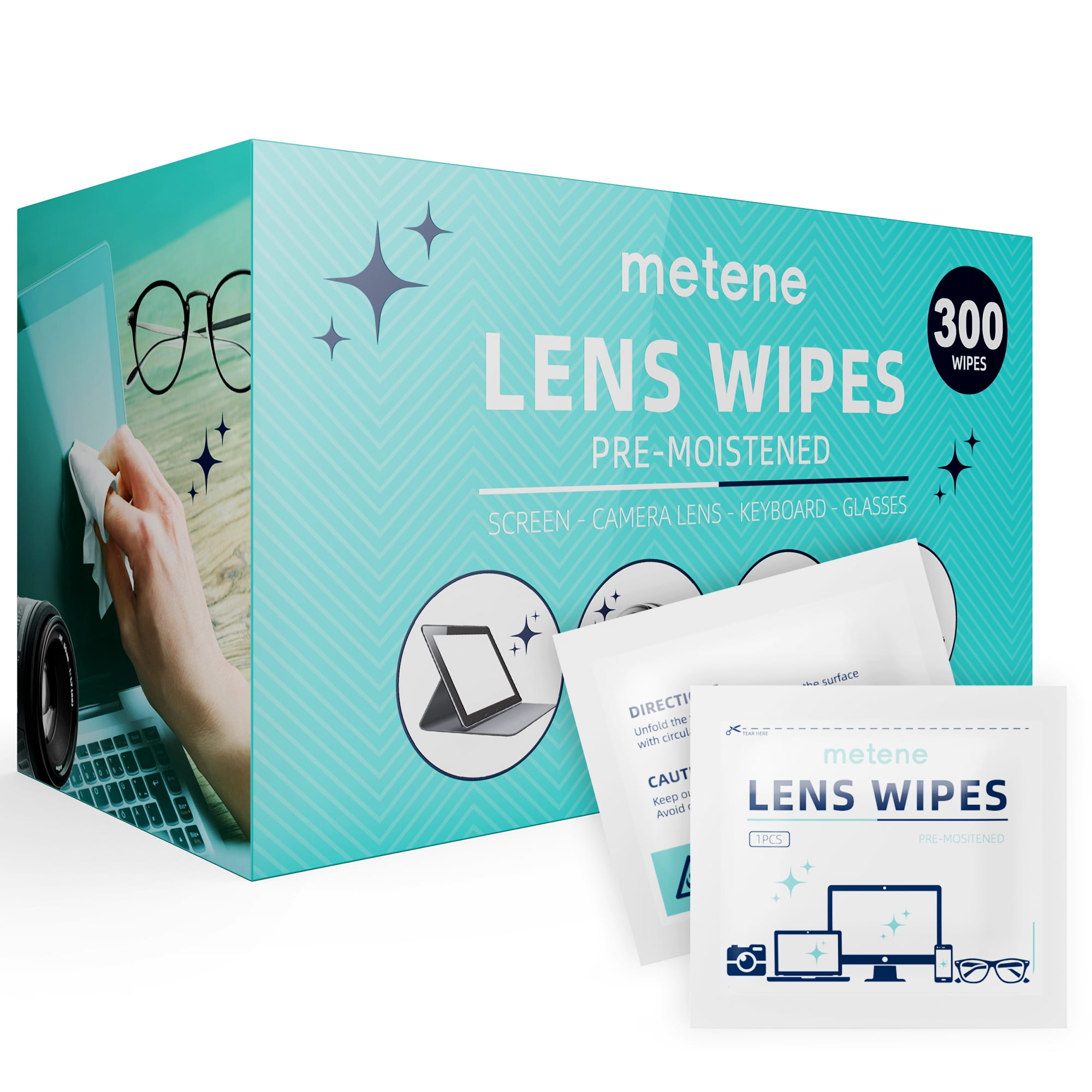 Metene Lens Cleaning Wipes, 300 PreMoistened Individually Electronic Glasses Wipes