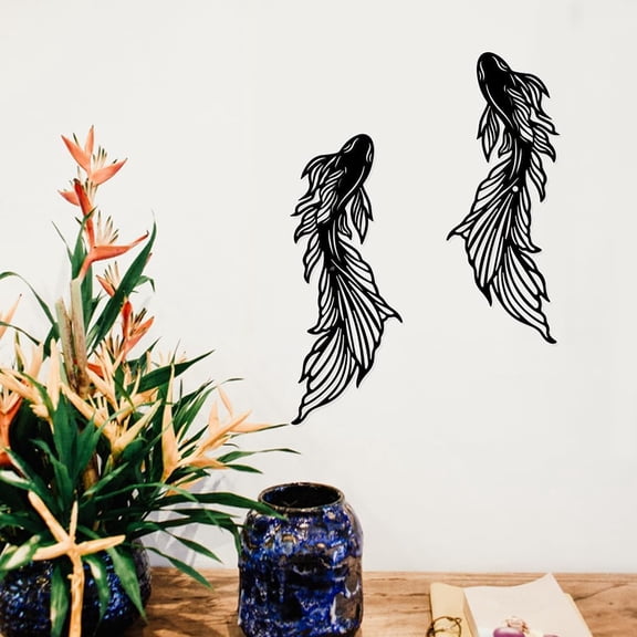 2 Pcs Fish Wall Decorations Iron Wall Sculpture with Screws Black Metal Art Ornament Koi Fish Decorative Wall Hanging Artwork