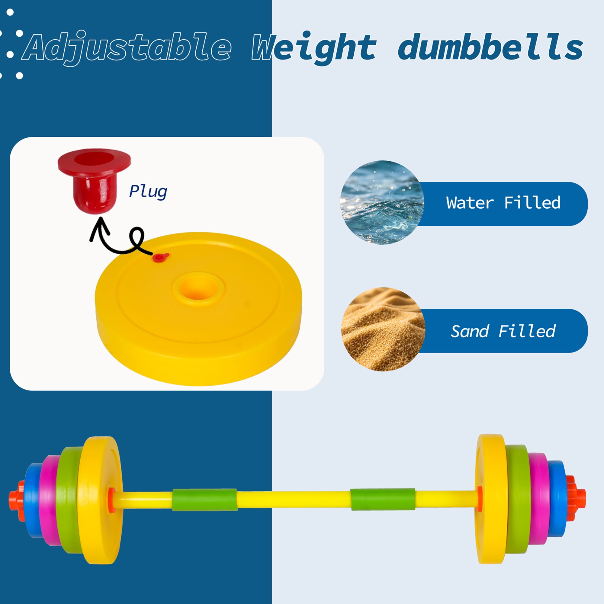 Easy Playhouse: Kids Weight Bench Press - Colorful Adjustable Barbell Rack, Toy Exercise Equipment, Water-Sand Fillable Plates, Foam Wrapped Frame