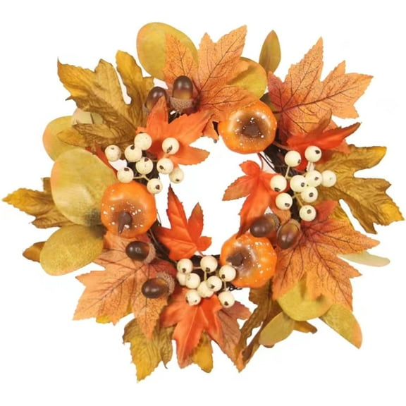 Fall Decorations for Home,Fall Wreath,Fall Leaves Wreath with Lights,Perfect for Christmas,Fireplace,Table,Indoor and Outdoor Decor,Small Autumn Wreath Equipped with Pine Cones,Berries,and Pumpkins