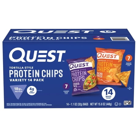 Quest Tortilla Chips Variety Pack, Loaded Taco & Nacho Cheese, 1.1 oz, 14 Count