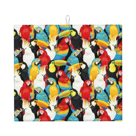 

Dish Drying Mats for Kitchen Counter Colorful Parrot Toucan Cockatoo 16x18in Dish Drying Pad Coffee Mat with Hanging Loop Super absorbent Kitchen Counter Mat Coffee Bar Accessories