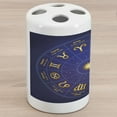 thumbnail image 1 of Astrology Ceramic Toothbrush Holder, Horoscope Zodiac Signs with Birth Dates in Circle with Star Dots Print, Decorative Versatile Countertop for Bathroom, 4.5" X 2.7", Royal Blue and Yellow, 1 of 4
