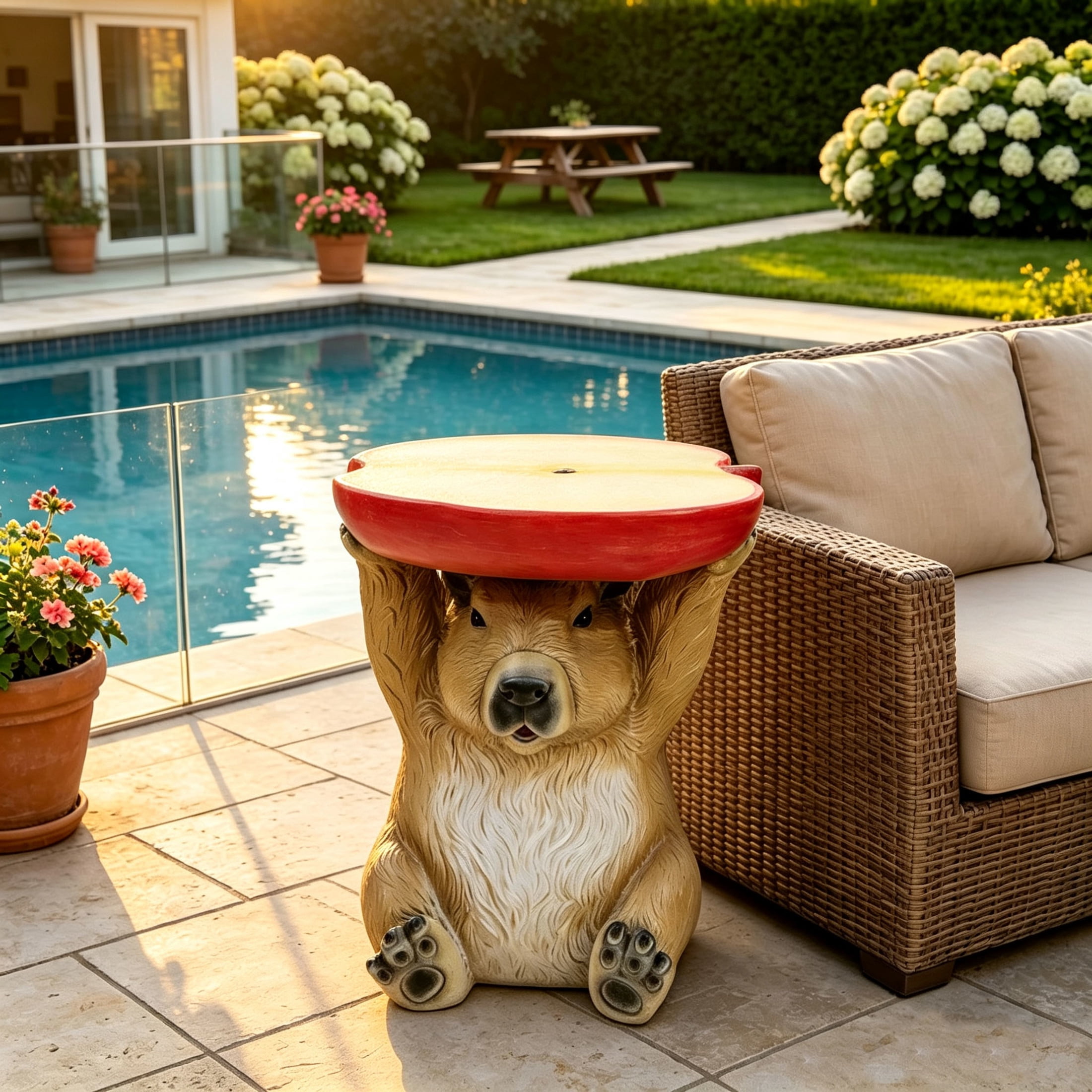 Noble House Capybara Apple Stool, Cute Animal Side Table Decor, Outdoor Creative Figurine Seat for Patio, Garden, Brown