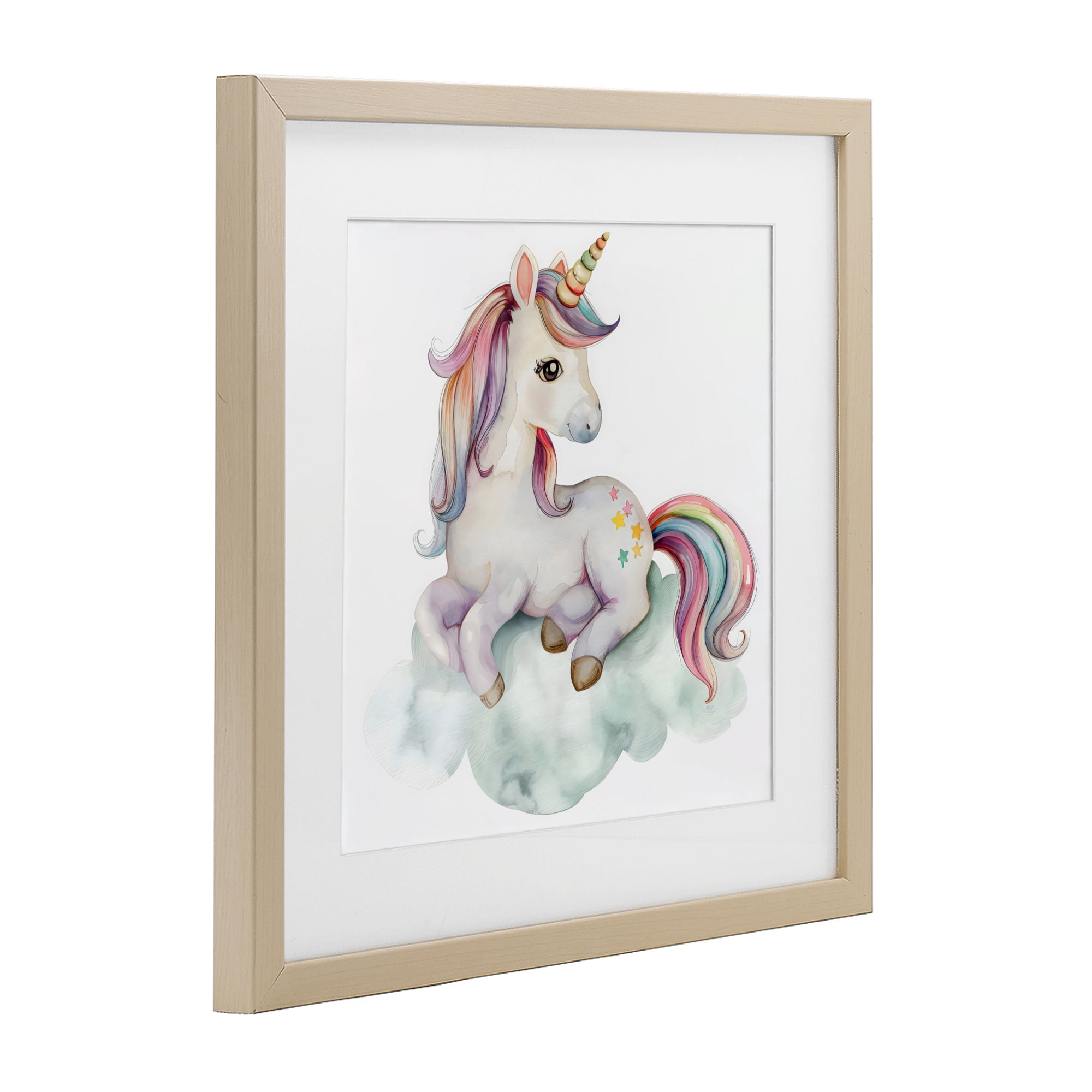 Stupell Industries Rainbow Unicorn on Cloud Birch Framed Print Under Glass, design by Creative Studio