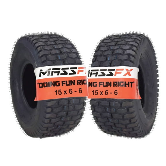 MASSFX 15x6-6 Lawn Mower and Turf Tire - 4 Ply, 1/4" Tread Depth, Set of 2 - 15x6x6
