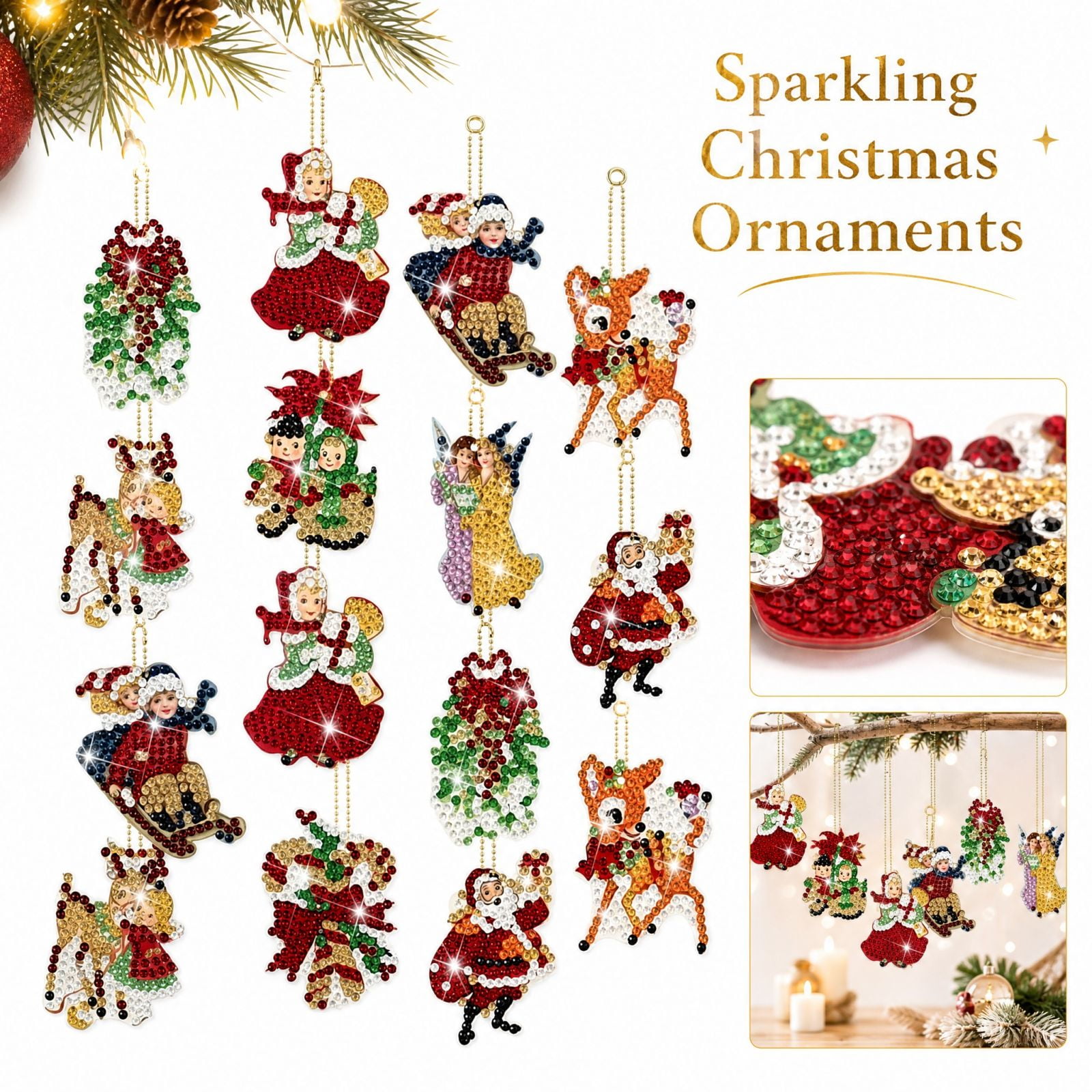 Diamond Art Painting Keychains Diamond Art Painting Ornaments Xmas Tree Decoration Set Simple DIY Diamond Art Craft for Kids Holiday Entertainment