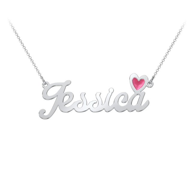 Name Necklace with Pink Cold Enamel Heart