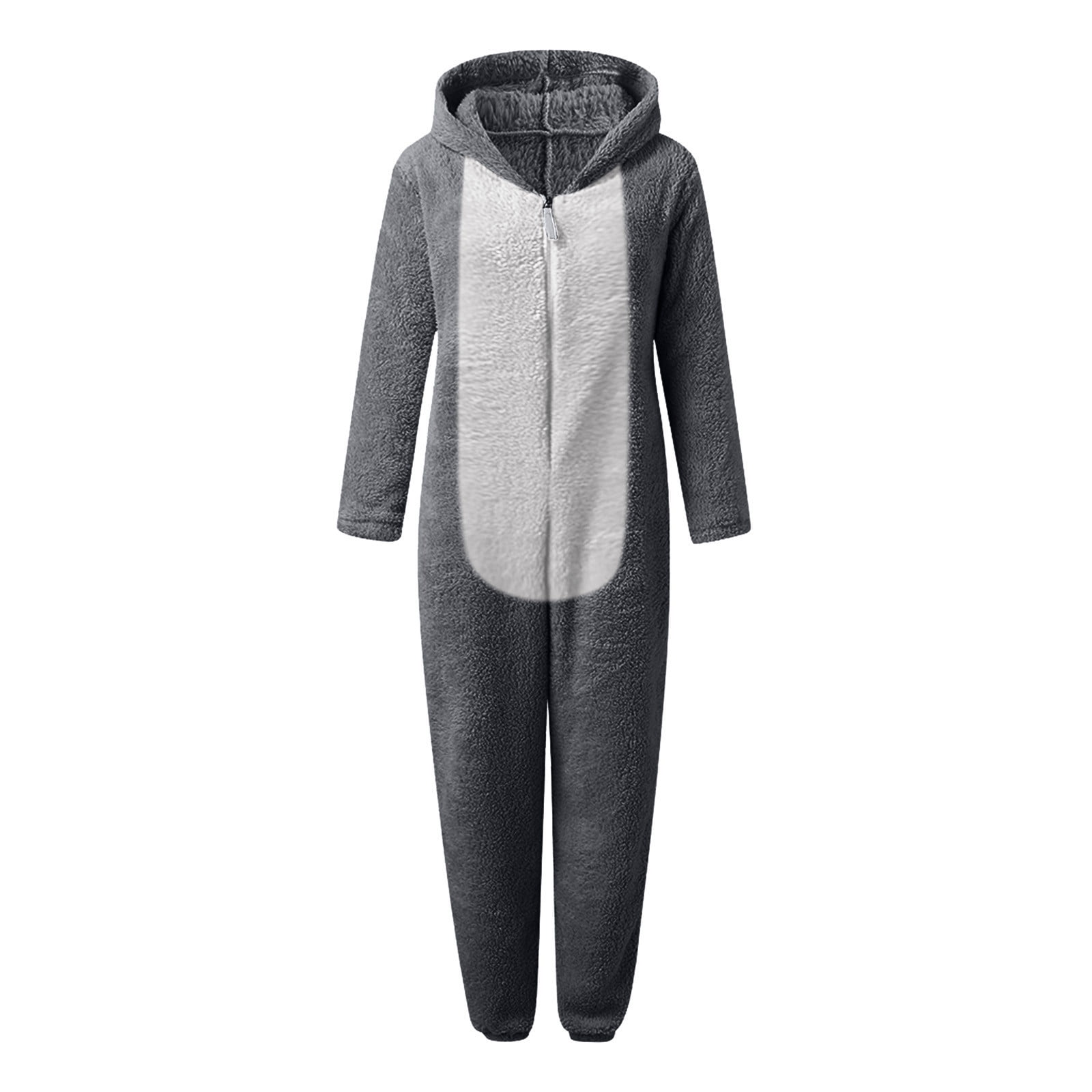 Feancey Fleece Jumpsuits Women Womens Plush Hooded Romper Sleepwear Sherpa Fleece Onesie Pajamas Cute Hooded One Piece Pjs Winter Thermal Loungewear Dark Gray S