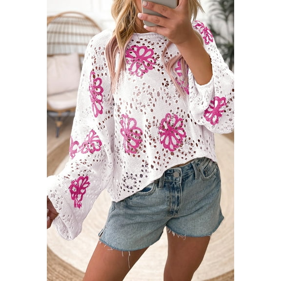 Ushdele Chic Drop Shoulder Sweater: Soft Eyelet, Comfort Meets Style!