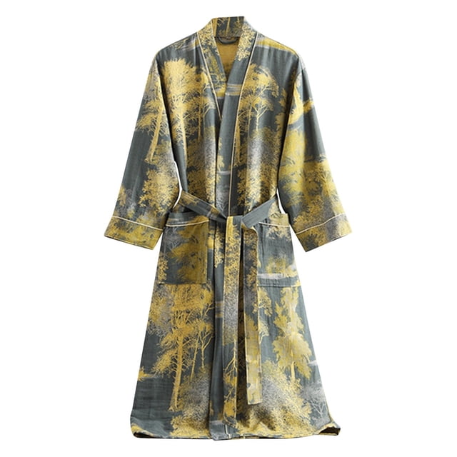 Penkiiy Womens Bathrobe,Soft Double-layer Shower Kimono Robe,Gauze Lightweight Midi Sleepwear M Green