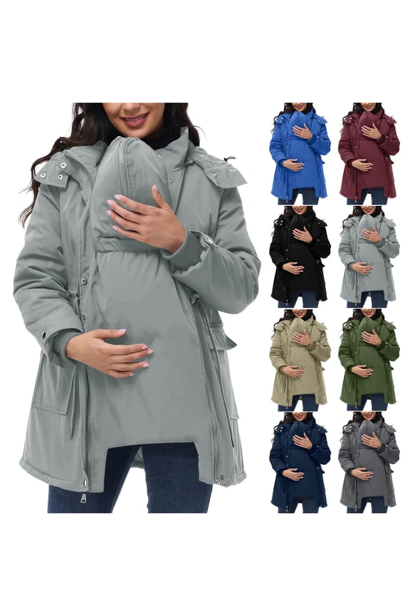Coats For Women Hooded Jackets Maternity Baby Keep Warm Thicken Quilted Lined 3 In 1 Winter Coat Puffer Down Parka With Pockets Maternity Jackets