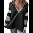 thumbnail image 3 of Sudadera de Mujer de Gran Tamaño con Cuello de Patchwork y Rayas de Colores Contrastantes, Estilo Informal. Negro XXL, 3 of 7